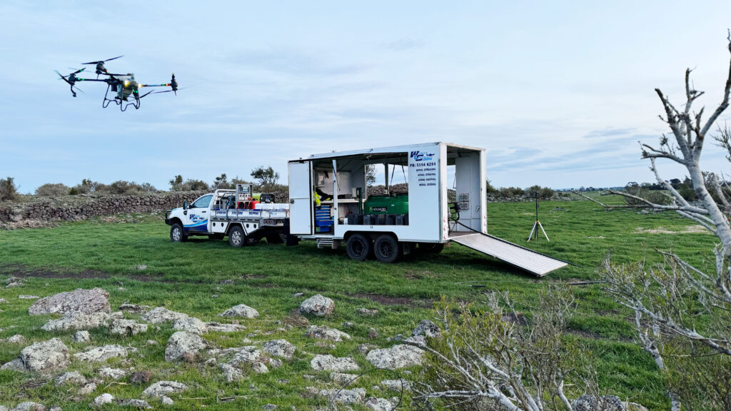 Drone trailer for spraying in rocky terrain