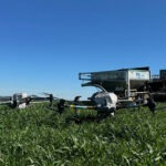Drone fertilisers hopper spreading fertilisers with drones