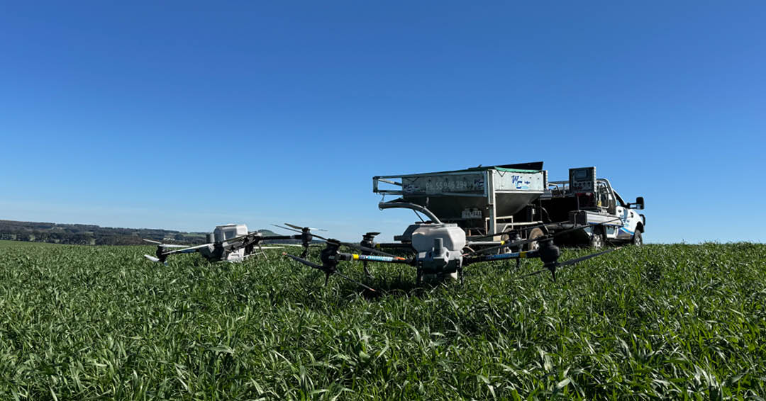 Drone fertilisers hopper spreading fertilisers with drones
